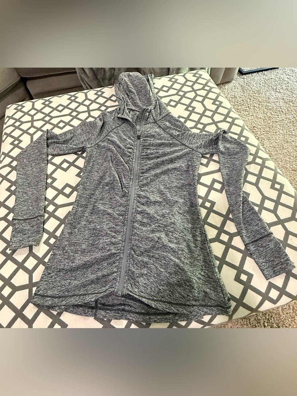 Athleta Gray Hooded Zip-Up Longline Jacket